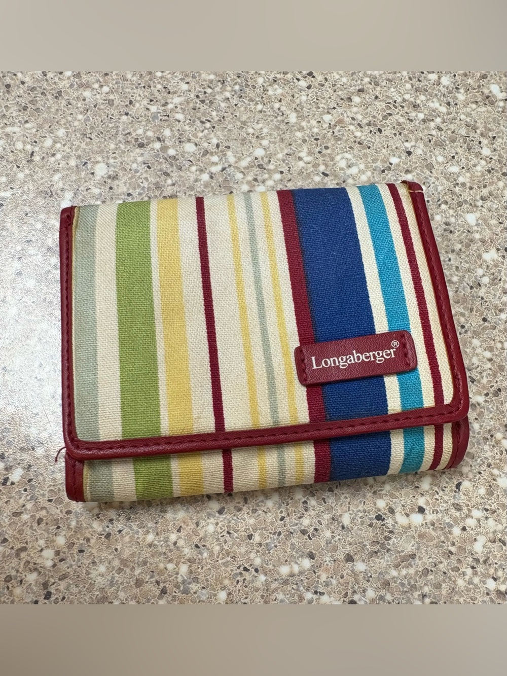 Longaberger Multicolor Striped Canvas Wallet - Red Trim